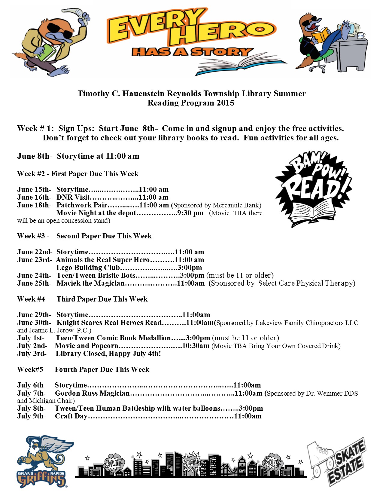 Summer Reading Program Schedule